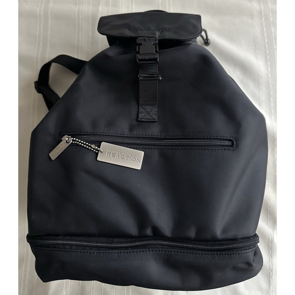 Kenneth Cole Reaction Black Nylon Backpack Buckle Strap Adjustable Large 18”x 12 - Picture 2 of 16